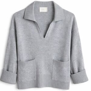 all:row Gray Collared Knit Sweater Minimalist Pocket Pullover Women L
